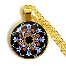 Load image into Gallery viewer, Charm Mandala Art Picture Necklace Henna Yoga Om Symbol Zen Buddhism 25mm Glass Cabochon Pendant Jewellery For Women Girls Gift