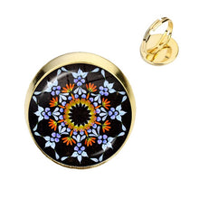 Load image into Gallery viewer, Charm Mandala Art Picture Rings Henna Yoga Om Symbol Zen Buddhism Glass Cabochon Dome Adjustable Rings For Women Girls Gift