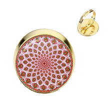 Load image into Gallery viewer, Charm Mandala Art Picture Rings Henna Yoga Om Symbol Zen Buddhism Glass Cabochon Dome Adjustable Rings For Women Girls Gift