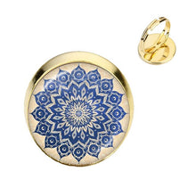 Load image into Gallery viewer, Charm Mandala Art Picture Rings Henna Yoga Om Symbol Zen Buddhism Glass Cabochon Dome Adjustable Rings For Women Girls Gift
