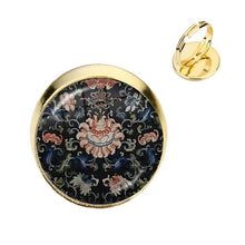 Load image into Gallery viewer, Charm Mandala Art Picture Rings Henna Yoga Om Symbol Zen Buddhism Glass Cabochon Dome Adjustable Rings For Women Girls Gift