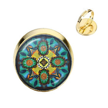 Load image into Gallery viewer, Charm Mandala Art Picture Rings Henna Yoga Om Symbol Zen Buddhism Glass Cabochon Dome Adjustable Rings For Women Girls Gift