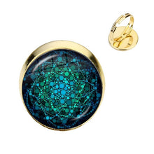 Load image into Gallery viewer, Charm Mandala Art Picture Rings Henna Yoga Om Symbol Zen Buddhism Glass Cabochon Dome Adjustable Rings For Women Girls Gift
