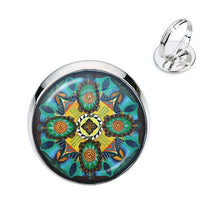 Load image into Gallery viewer, Charm Mandala Art Picture Rings Henna Yoga Om Symbol Zen Buddhism Glass Cabochon Dome Adjustable Rings For Women Girls Gift