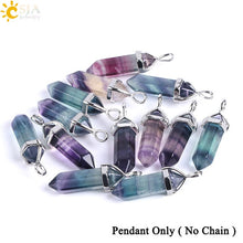 Load image into Gallery viewer, CSJA Fluorite Necklaces Crystal Pendants Suspension Natural Gem Stone Quartz Bullet Hexagonal Pendulum Reiki Chakra pendulo E546