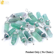 Load image into Gallery viewer, CSJA Fluorite Necklaces Crystal Pendants Suspension Natural Gem Stone Quartz Bullet Hexagonal Pendulum Reiki Chakra pendulo E546
