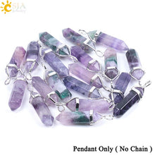 Load image into Gallery viewer, CSJA Fluorite Necklaces Crystal Pendants Suspension Natural Gem Stone Quartz Bullet Hexagonal Pendulum Reiki Chakra pendulo E546