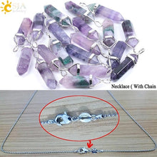 Load image into Gallery viewer, CSJA Fluorite Necklaces Crystal Pendants Suspension Natural Gem Stone Quartz Bullet Hexagonal Pendulum Reiki Chakra pendulo E546