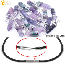 Load image into Gallery viewer, CSJA Fluorite Necklaces Crystal Pendants Suspension Natural Gem Stone Quartz Bullet Hexagonal Pendulum Reiki Chakra pendulo E546