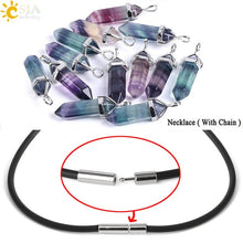 Load image into Gallery viewer, CSJA Fluorite Necklaces Crystal Pendants Suspension Natural Gem Stone Quartz Bullet Hexagonal Pendulum Reiki Chakra pendulo E546
