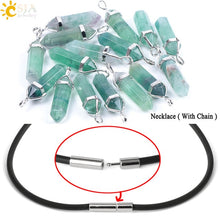 Load image into Gallery viewer, CSJA Fluorite Necklaces Crystal Pendants Suspension Natural Gem Stone Quartz Bullet Hexagonal Pendulum Reiki Chakra pendulo E546