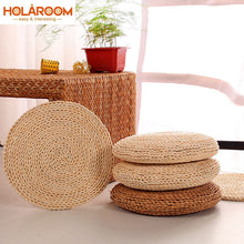 Load image into Gallery viewer, Tatami Futon Meditation Cushion 30cm 40cm Round Yoga Circle Corn Husk Straw Braid Mat Japanese Style Cushion with Silk Wadding