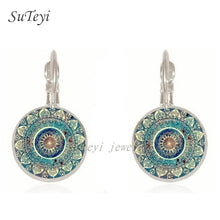 Load image into Gallery viewer, SUTEYI Charm Mandala Art Picture Earrings Henna Crystal Earring Yoga Om Symbol Zen Buddhism Glass Earrings For Women Jewellery