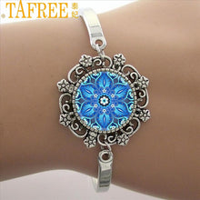 Load image into Gallery viewer, TAFREE Blue Mandala Art Picture Bracelet Hot Fashion Silver Plated Bracelet & Bangle For Men Women Yoga Zen Jewelry Gifts HT011