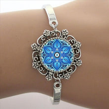 Load image into Gallery viewer, TAFREE Blue Mandala Art Picture Bracelet Hot Fashion Silver Plated Bracelet & Bangle For Men Women Yoga Zen Jewelry Gifts HT011