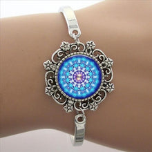 Load image into Gallery viewer, TAFREE Blue Mandala Art Picture Bracelet Hot Fashion Silver Plated Bracelet & Bangle For Men Women Yoga Zen Jewelry Gifts HT011