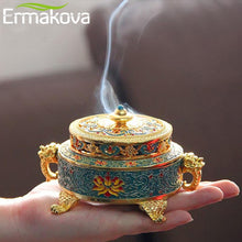 Load image into Gallery viewer, ERMAKOVA Incense Holders Incense Burner Tibetan Style Painted Enamel Zinc Alloy Coil Incense Holder Home Office Decoration Gift