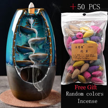 Load image into Gallery viewer, Zen Incense Burner Ceramic Backflow Incense Burner Creative Home Decor Dragon Incense Holder Censer + 50pcs Incens