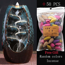 Load image into Gallery viewer, Zen Incense Burner Ceramic Backflow Incense Burner Creative Home Decor Dragon Incense Holder Censer + 50pcs Incens