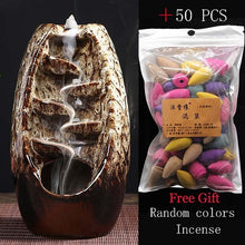 Load image into Gallery viewer, Zen Incense Burner Ceramic Backflow Incense Burner Creative Home Decor Dragon Incense Holder Censer + 50pcs Incens