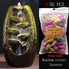 Load image into Gallery viewer, Zen Incense Burner Ceramic Backflow Incense Burner Creative Home Decor Dragon Incense Holder Censer + 50pcs Incens