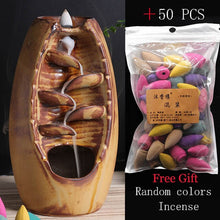 Load image into Gallery viewer, Zen Incense Burner Ceramic Backflow Incense Burner Creative Home Decor Dragon Incense Holder Censer + 50pcs Incens