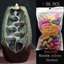 Load image into Gallery viewer, Zen Incense Burner Ceramic Backflow Incense Burner Creative Home Decor Dragon Incense Holder Censer + 50pcs Incens