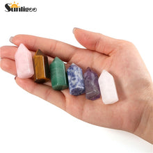 Load image into Gallery viewer, Sunligoo 7 Chakra Natural Healing Crystal Points 6 Faceted Wand Polished Tumbled GemStones for Reiki Energy Meditation Decor Set