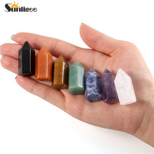 Load image into Gallery viewer, Sunligoo 7 Chakra Natural Healing Crystal Points 6 Faceted Wand Polished Tumbled GemStones for Reiki Energy Meditation Decor Set