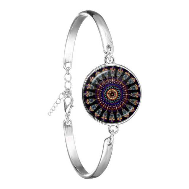 Charm Mandala Art Picture Bracelet Henna Yoga Om Symbol Zen Buddhism Glass Cabochon Chain Bangle Jewellery For Women Men Gift