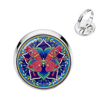 Load image into Gallery viewer, Charm Mandala Art Picture Rings Henna Yoga Om Symbol Zen Buddhism Glass Cabochon Dome Adjustable Rings For Women Girls Gift
