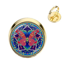 Load image into Gallery viewer, Charm Mandala Art Picture Rings Henna Yoga Om Symbol Zen Buddhism Glass Cabochon Dome Adjustable Rings For Women Girls Gift
