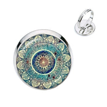 Load image into Gallery viewer, Charm Mandala Art Picture Rings Henna Yoga Om Symbol Zen Buddhism Glass Cabochon Dome Adjustable Rings For Women Girls Gift
