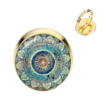 Load image into Gallery viewer, Charm Mandala Art Picture Rings Henna Yoga Om Symbol Zen Buddhism Glass Cabochon Dome Adjustable Rings For Women Girls Gift
