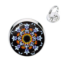 Load image into Gallery viewer, Charm Mandala Art Picture Rings Henna Yoga Om Symbol Zen Buddhism Glass Cabochon Dome Adjustable Rings For Women Girls Gift
