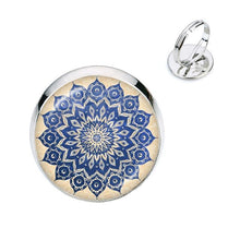 Load image into Gallery viewer, Charm Mandala Art Picture Rings Henna Yoga Om Symbol Zen Buddhism Glass Cabochon Dome Adjustable Rings For Women Girls Gift
