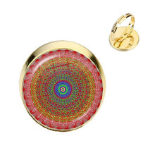 Load image into Gallery viewer, Charm Mandala Art Picture Rings Henna Yoga Om Symbol Zen Buddhism Glass Cabochon Dome Adjustable Rings For Women Girls Gift

