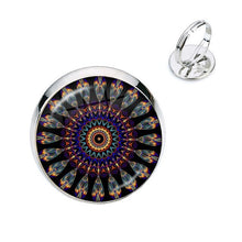 Load image into Gallery viewer, Charm Mandala Art Picture Rings Henna Yoga Om Symbol Zen Buddhism Glass Cabochon Dome Adjustable Rings For Women Girls Gift
