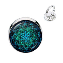 Load image into Gallery viewer, Charm Mandala Art Picture Rings Henna Yoga Om Symbol Zen Buddhism Glass Cabochon Dome Adjustable Rings For Women Girls Gift
