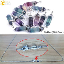 Load image into Gallery viewer, CSJA Fluorite Necklaces Crystal Pendants Suspension Natural Gem Stone Quartz Bullet Hexagonal Pendulum Reiki Chakra pendulo E546
