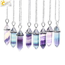 Load image into Gallery viewer, CSJA Fluorite Necklaces Crystal Pendants Suspension Natural Gem Stone Quartz Bullet Hexagonal Pendulum Reiki Chakra pendulo E546
