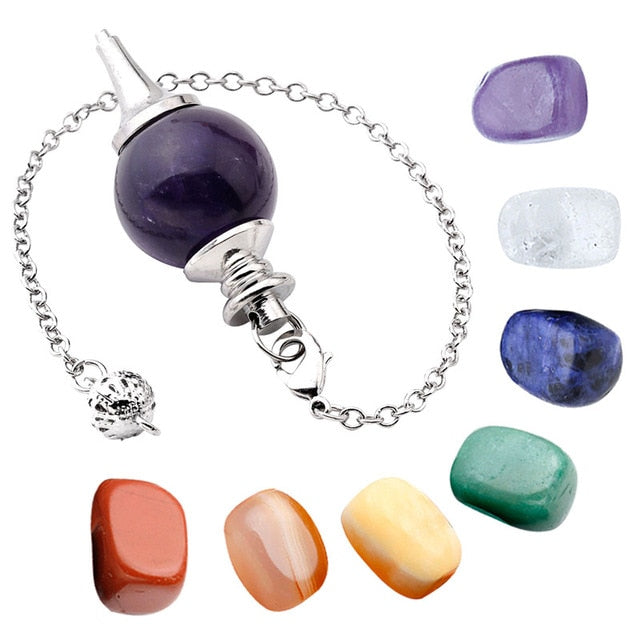 Set of 7 Chakras Crystal Healing Tumbled Pendulum Natural Stones And Minerals 15mm-25mm Crystals Decoration Figurine With Box
